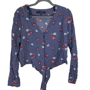 One‎ Clothing Womens Cropped Tie Front Shirt Medium Floral Gingham Cottagecore